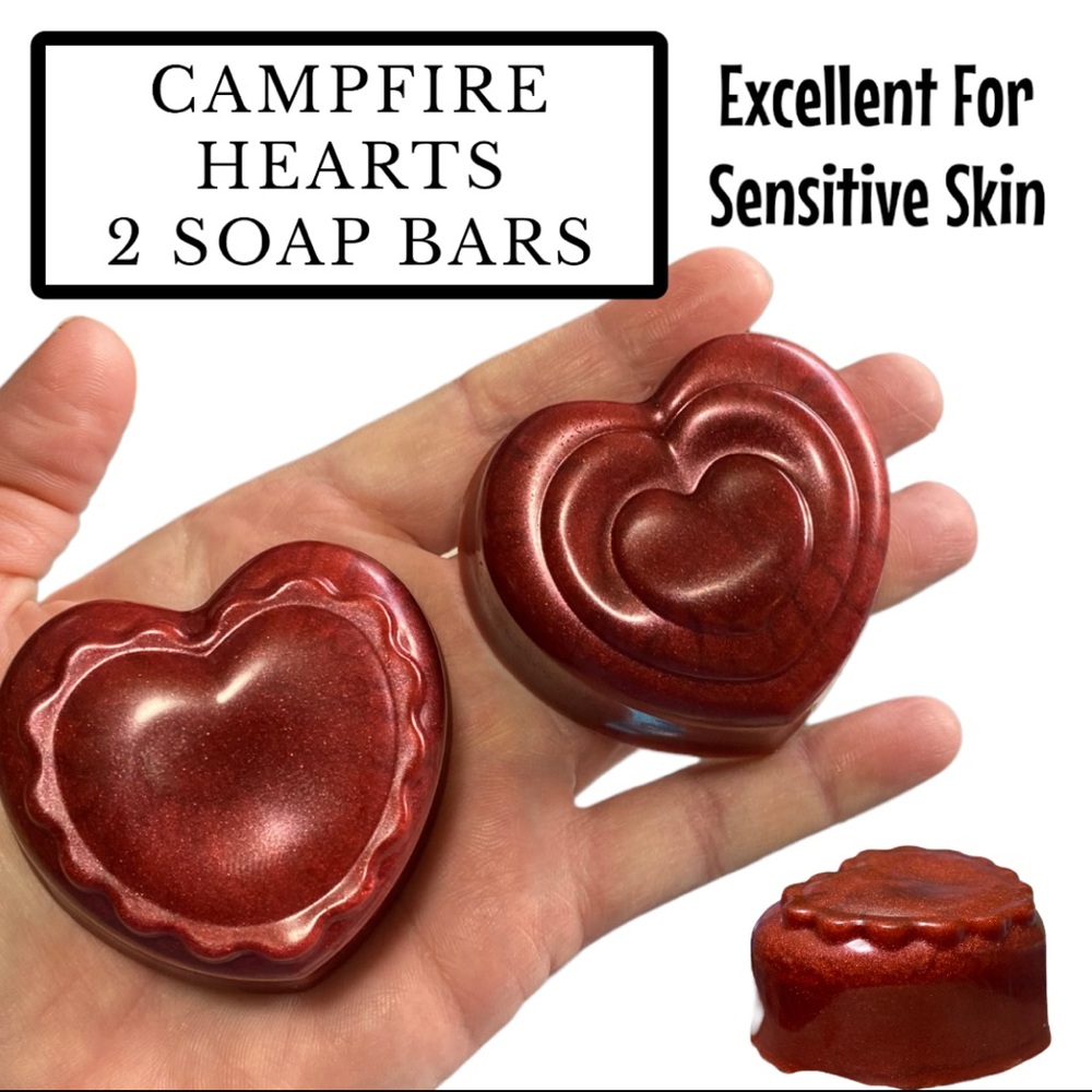 2 Bars, Campfire Hearts, Handmade Soap ( PRICE IS FIRM ) Great Gift Idea! - Picture 1 of 1